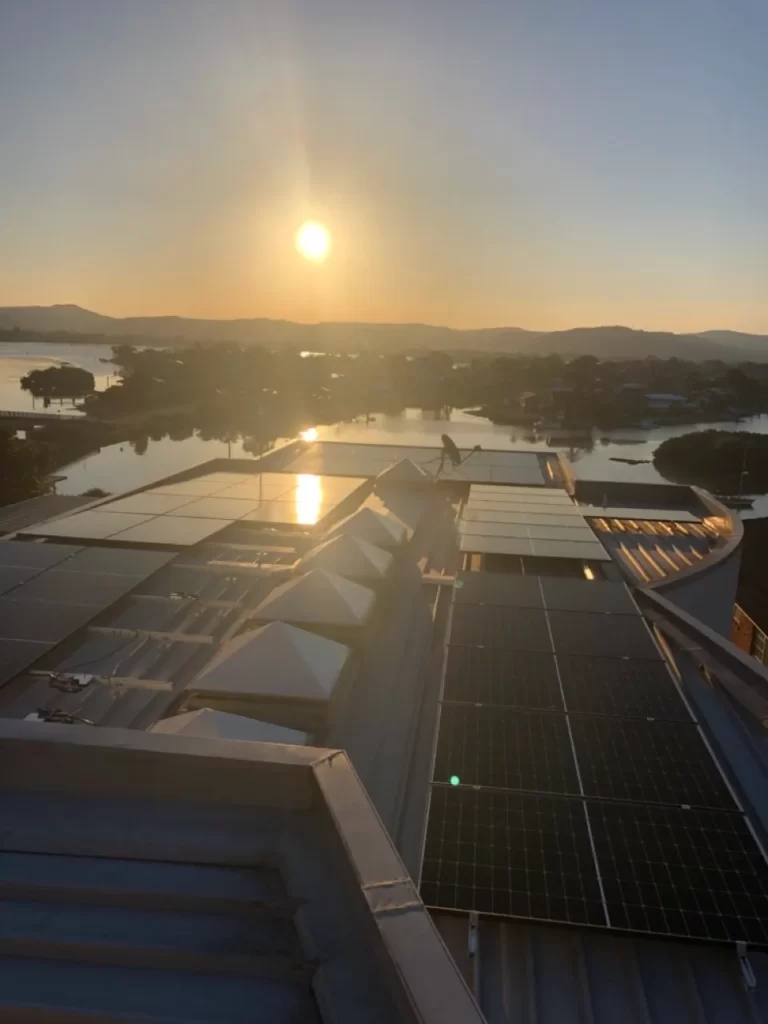 sunset over solar panels in Sydney NSW