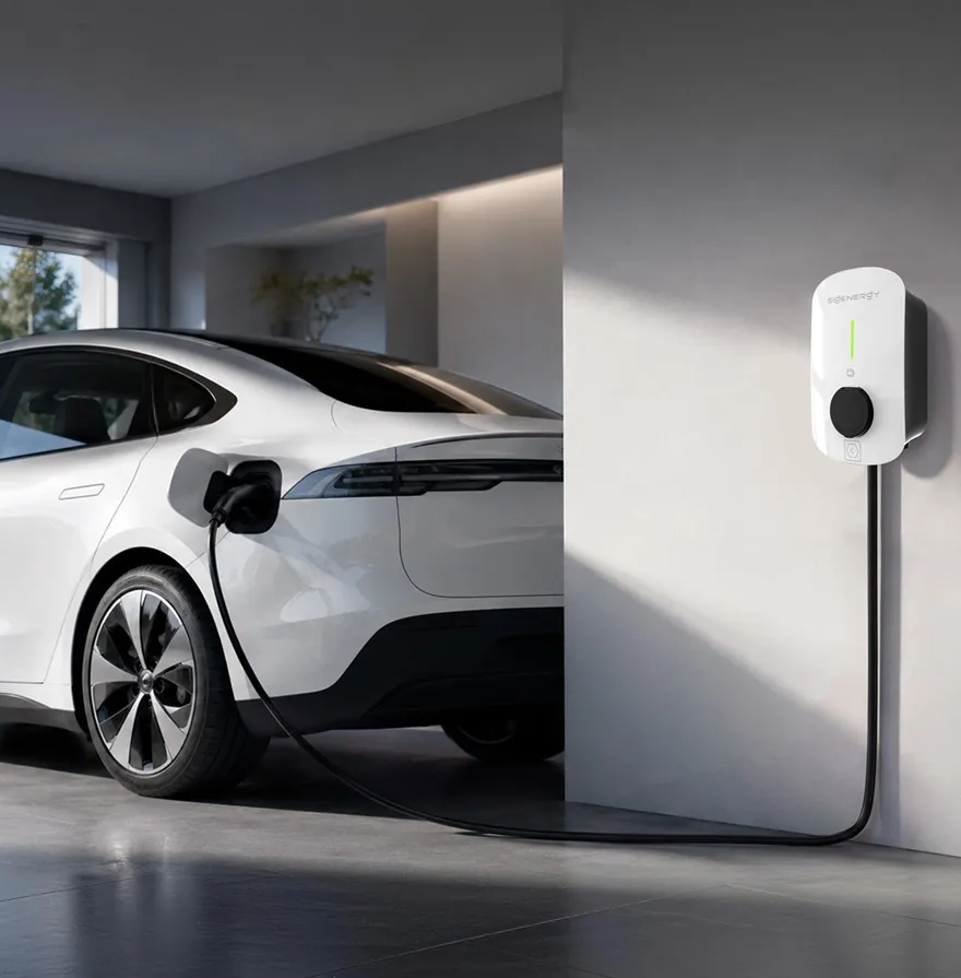 EV Charger Solar Partners Australia Electric car plugged in to a home EV charger
